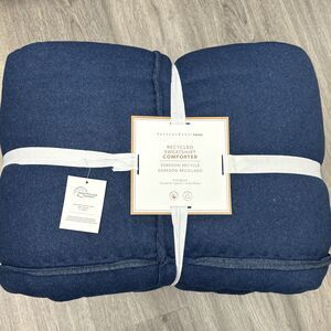 NEW Pottery Barn Teen Recycled Sweatshirt Comforter Full Queen Heathered Navy